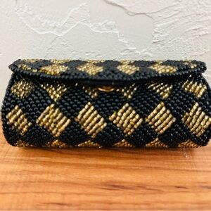 Elegant Black and Gold Beaded Clutch